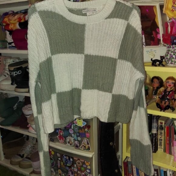 Grey & white checker knit midi sweater - Picture 1 of 4